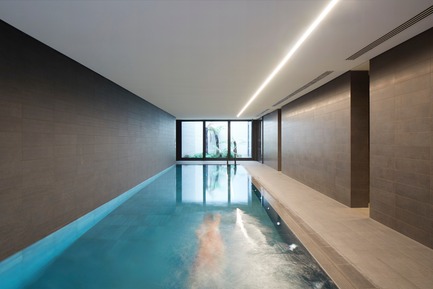 Dossier de presse | 2317-01 - Communiqué de presse | A New Oasis Off London’s Oxford Street - Make Architects - Architecture résidentielle - Residents swimming pool overlooking a palm garden - Crédit photo : Make Architects