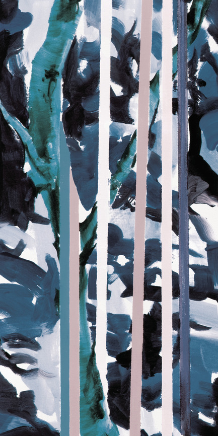 Dossier de presse | 3279-02 - Communiqué de presse | FEATHR Launches New Wallpaper Collection Featuring the Remarkable Landscape Paintings of Tamara Piilola - FEATHR - Design d’intérieur résidentiel - Raindrops Wall Mural in Dusk (detail) - Crédit photo : Tamara Piilola/FEATHR.com