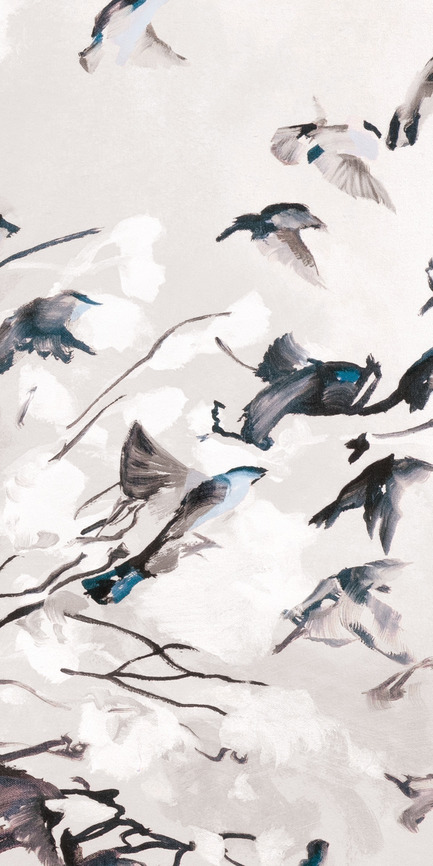 Dossier de presse | 3279-02 - Communiqué de presse | FEATHR Launches New Wallpaper Collection Featuring the Remarkable Landscape Paintings of Tamara Piilola - FEATHR - Design d’intérieur résidentiel - Ornament wall mural in Fog (detail) - Crédit photo : Tamara Piilola/FEATHR.com