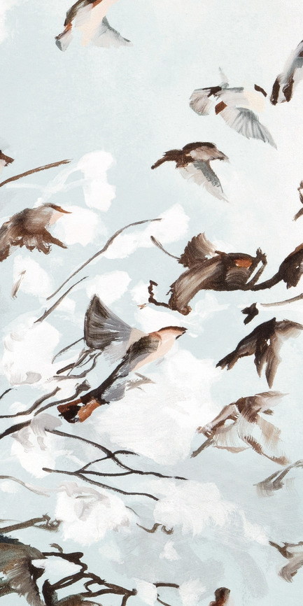 Dossier de presse | 3279-02 - Communiqué de presse | FEATHR Launches New Wallpaper Collection Featuring the Remarkable Landscape Paintings of Tamara Piilola - FEATHR - Design d’intérieur résidentiel - Ornament wall mural in Sky Blue (detail) - Crédit photo : Tamara Piilola/FEATHR.com