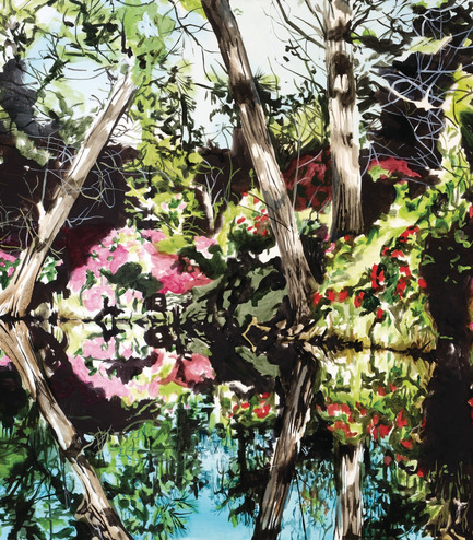 Dossier de presse | 3279-02 - Communiqué de presse | FEATHR Launches New Wallpaper Collection Featuring the Remarkable Landscape Paintings of Tamara Piilola - FEATHR - Design d’intérieur résidentiel - Delta (The Great Reflection) - detail - Crédit photo : Tamara Piilola/FEATHR.com