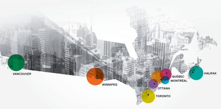 Dossier de presse | 2390-01 - Communiqué de presse | Portrait Sonore lance sa nouvelle application gratuite sur l’art, l’histoire et l’architecture - Portrait Sonore - Design multimédia - Carte du Canada identifiant les 7 villes dans lesquelles Portrait Sonore a créé des balado-documentaires. - Crédit photo : ©&nbsp;Portrait Sonore, 2018