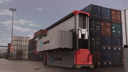 Press kit | 2048-04 - Press release | Core77 Design Awards Announce Their 2018 Honorees - Core77 Design Awards - Competition - The N-9 Autonomous Empty Container Handler, designed by Elias Thaddäus Pfuner at Umeå Institute of Design, is a concept for more efficiently stacking shipping containers from the bottom up instead of the top down. Pfuner's project was the student winner in the Commercial Equipment category this year.&nbsp; - Photo credit: Elias Thaddäus Pfuner