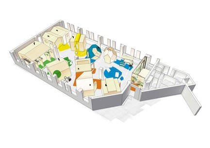 Press kit | 1997-05 - Press release | European Healthcare Design WinnerCOACH - Interactive and Playful Centre for Overweight Adolescent and Children's Healthcare of the Maastricht UMC+ - Tinker imagineers - Commercial Interior Design - Birdseye perspective of the outpatients' clinic COACH - Photo credit: design by Tinker imagineers