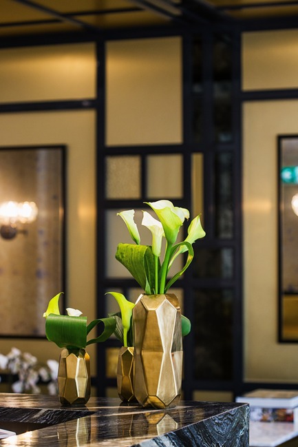 Dossier de presse | 2185-05 - Communiqué de presse | FACE Cosmetic Surgery - Audax - Design d’intérieur commercial -  Art Deco palette featuring golds, blacks, and deep greens  - Crédit photo : Erik Rotter