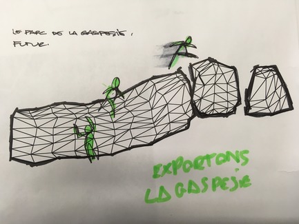 Dossier de presse | 1081-05 - Communiqué de presse | Le rocher très percé - Humà design + architecture - Évènement + Exposition - Sketch préliminaire - Crédit photo : Olivier Laplante-Goulet