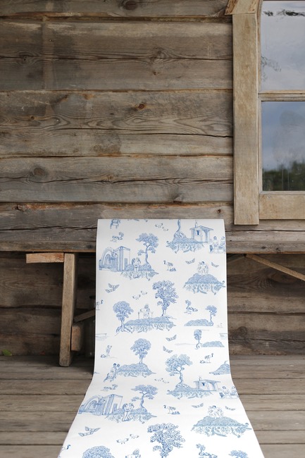 Dossier de presse | 3279-03 - Communiqué de presse | New Finnish Wallpaper Offers Trump And Putin 10 Tips to Fix The World - FEATHR - Design d’intérieur résidentiel - Finland Toile wallpaper in Trade War Blues - Crédit photo : FEATHR