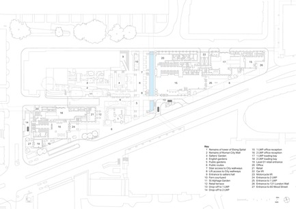 Dossier de presse | 2317-04 - Communiqué de presse | London Wall Place:Building on history - Make Architects - Architecture commerciale - Lower ground floor plan - Crédit photo : Make Architects