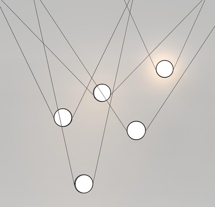 Press kit | 1895-07 - Press release | L A M P Winners Announced for 2018 Annual International Lighting Design Competition - L A M P (Lighting Architecture Movement Project) - Competition -  Emerging first place ~&nbsp; Highwire by Christian Lo from Toronto, Ontario, Canada. CONCEPT: By allowing gravity to weight the center, the Highwire maintains balance by creating tension between two points.&nbsp; The user can add up to five luminaries to a single power drop. The light created by the fixture not only illuminates the surrounding area, but also illuminates itself further enhancing the fixtures presence.  - Photo credit: LAMP&nbsp;