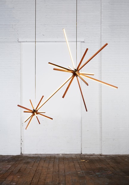 Press kit | 1895-07 - Press release | L A M P Winners Announced for 2018 Annual International Lighting Design Competition - L A M P (Lighting Architecture Movement Project) - Competition -    Established runner-up ~ Boom by Stickbulb/RUX Studios from New York, USA. Boom is an LED fixture made from sustainably sourced or reclaimed wood and a cast-brass joint. This is a new series of LED chandeliers with explosive forms made from and inspired by destroyed buildings.    - Photo credit: LAMP&nbsp;