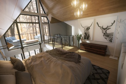 Press kit | 1867-04 - Press release | Official Launch of Arborescence, a New Mountain Condo Development in Bromont - KnightsBridge - Residential Architecture - Mezzanine-level bedroom&nbsp;<br> - Photo credit: KnightsBridge