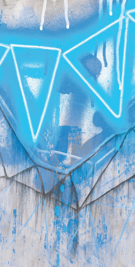 Dossier de presse | 3279-04 - Communiqué de presse | FEATHR & Artist Lee Herring Collaborate On New Wallpaper Collection - FEATHR - Design d’intérieur résidentiel - Neon Bunting in Electric Blue (detail) - Crédit photo : Lee Herring