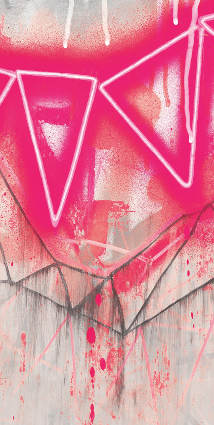 Dossier de presse | 3279-04 - Communiqué de presse | FEATHR & Artist Lee Herring Collaborate On New Wallpaper Collection - FEATHR - Design d’intérieur résidentiel - Neon Bunting in Soho Pink (detail) - Crédit photo : Lee Herring