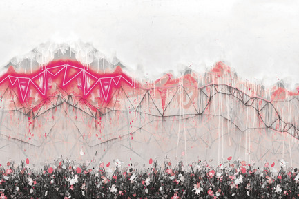 Dossier de presse | 3279-04 - Communiqué de presse | FEATHR & Artist Lee Herring Collaborate On New Wallpaper Collection - FEATHR - Design d’intérieur résidentiel -  Neon Bunting in Soho Pink (detail)  - Crédit photo : Lee Herring