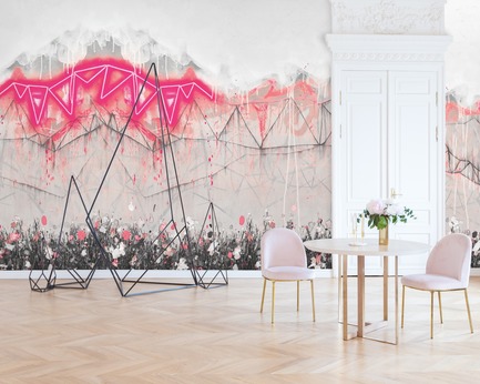 Dossier de presse | 3279-04 - Communiqué de presse | FEATHR & Artist Lee Herring Collaborate On New Wallpaper Collection - FEATHR - Design d’intérieur résidentiel - Neon Bunting in Soho Pink - Crédit photo : <br class="">PinkyWinky/Shutterstock/Lee Herring<br><br>