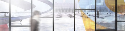 Dossier de presse | 865-34 - Communiqué de presse | Un geste grandiose procure une grande victoire à Lemay + Angela Silver + SNC-Lavalin - Lemay - Design urbain -  Rendu - Métro du Champ-de-Mars et son célèbre vitrail, œuvre de Marcelle Ferron - Vue de l'intérieur - Hiver - Crédit photo : Lemay