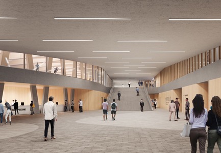 Dossier de presse | 1018-07 - Communiqué de presse | Leconsortium Metaform / Mecanoo est retenu pour construire le premier vélodrome du Grand-Duché de Luxembourg - Metaform architects - Concours - Complexe Sportif | Hall d'accueil - Crédit photo : Mecanoo