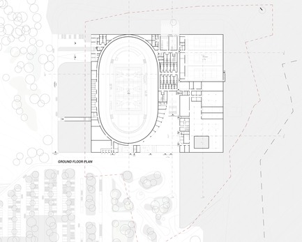 Dossier de presse | 1018-07 - Communiqué de presse | Leconsortium Metaform / Mecanoo est retenu pour construire le premier vélodrome du Grand-Duché de Luxembourg - Metaform architects - Concours - Plan Rez-de-chausée - Crédit photo : Metaform