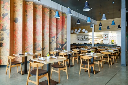 Press kit | 2757-07 - Press release | Ancient Art of Japanese Tattooing Inspires Latest Little Tokyo Restaurant in Los Angeles - Wick Architecture & Design + LAND Design Studio - Commercial Architecture - Wick Architecture &amp; Design + LAND Design explored the ancient art of Japanese tattooing as the dominant design motif for Sake Dojo, located on the ground floor of a 1914 building in Los Angeles’ historic Little Tokyo. - Photo credit: Nicole LaMotte Photography<span></span>