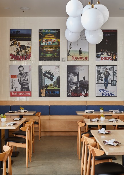 Press kit | 2757-07 - Press release | Ancient Art of Japanese Tattooing Inspires Latest Little Tokyo Restaurant in Los Angeles - Wick Architecture & Design + LAND Design Studio - Commercial Architecture -  David Wick and Andrew Lindley created a tongue-in-cheek nod to the cross-pollination of Japanese and American cultures through a series of American movie posters in Japanese.  - Photo credit: Nicole LaMotte Photography<span></span>