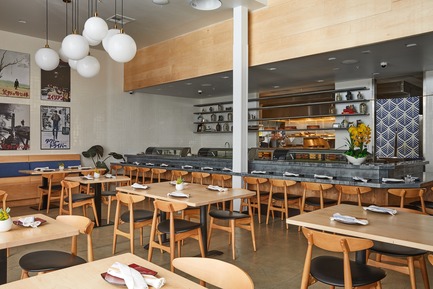 Press kit | 2757-07 - Press release | Ancient Art of Japanese Tattooing Inspires Latest Little Tokyo Restaurant in Los Angeles - Wick Architecture & Design + LAND Design Studio - Commercial Architecture -     Sake Dojo, which also features a sushi counter, serves Japanese-style cuisine with a modern twist.     - Photo credit: Nicole LaMotte Photography