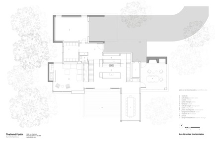 Dossier de presse | 1572-02 - Communiqué de presse | Les Grandes Horizontales - Thellend Fortin Architectes - Architecture résidentielle - plan du rez-de-chaussée - Crédit photo : Thellend Fortin Architectes
