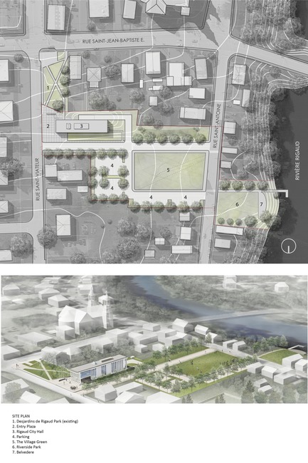 Dossier de presse | 1172-07 - Communiqué de presse | Hôtel de ville de Rigaud - Affleck de la Riva architectes - Architecture institutionnelle - Rigaud City Hall - Site Plan - Crédit photo : Affleck de la Riva, architectes