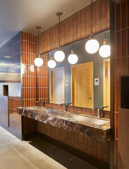 Press kit | 2886-02 - Press release | Wild Ginger Denny Triangle - SkB Architects - Commercial Interior Design - Communal vanity&nbsp; - Photo credit: Ben Benschneider