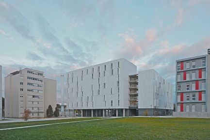 Dossier de presse | 3622-01 - Communiqué de presse | Résidence universitaire Olympe de Gouges - ppa • architectures + Scalene + AFA - Architecture résidentielle -                    Un des deux bâtiments de logements étudiants       - Crédit photo : Philippe Ruault
