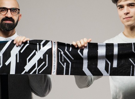 Press kit | 1607-08 - Press release | DesignTO is Where Art & Design Meet this January! - DesignTO - Event + Exhibition - Supersymmetry : An Innovative, Interactive Knitting Experience by&nbsp;Lysanne Latulippe / String Theory Scarves -&nbsp;One for you, one for me. Supersymmetry. - Photo credit: Lysanne Latulippe / String Theory Scarves