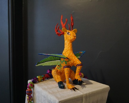 Press kit | 1607-08 - Press release | DesignTO is Where Art & Design Meet this January! - DesignTO - Event + Exhibition - One Who Protects a Sibling at BAND GALLERY - Emily's Alebrije by Renée LoGo for Emily Kewageshig - Photo credit:  Michael Madjus 