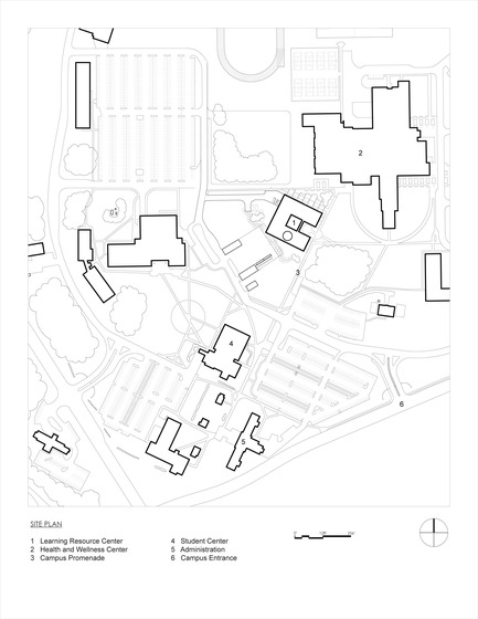 Dossier de presse | 2353-03 - Communiqué de presse | A Learning Resource Center and Community Living Room at the Heart of Campus - ikon.5 architects - Architecture institutionnelle - Site Plan - Crédit photo : ikon.5 architects