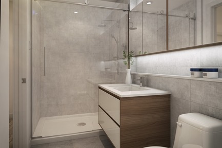 Press kit | 1867-05 - Press release | ENTICY, a new boutique condo project in downtown Montreal - Claridge-Omnia Technologies-Geiger Huot - Residential Architecture - Bathroom - Photo credit: Enticy