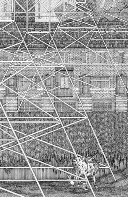 Press kit | 748-35 - Press release | "La précision du vague" at the UQAM Centre de Design: Constructing an Imaginary Urban Landscape - Centre de design de l'UQAM - Event + Exhibition - Ink drawing - Photo credit: Carole Lévesque