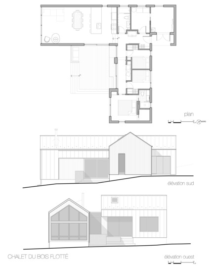 Dossier de presse | 1678-04 - Communiqué de presse | Chalet du Bois Flotté - BOOM TOWN - Architecture résidentielle - Plan et élévations - Crédit photo : atelier BOOM-TOWN