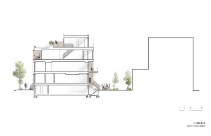 Dossier de presse | 1676-02 - Communiqué de presse | Le Jardinier - ADHOC architectes - Architecture résidentielle - Coupe - Crédit photo : ADHOC Architectes