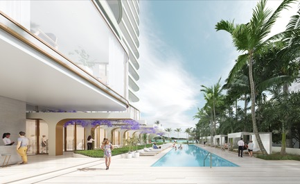 Press kit | 907-06 - Press release | La Clara Groundbreaking - Hariri Pontarini Architects - Residential Architecture - Exterior Amenities Area - Photo credit: Hariri Pontarini Architects