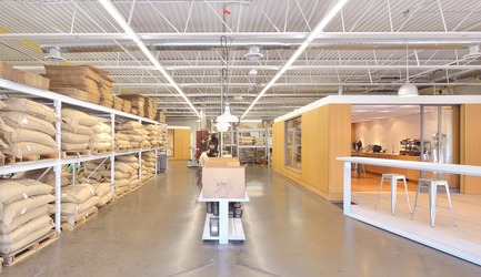 Press kit | 2682-01 - Press release | Innovation Through Design - The Symbiotic Link Between Branding and Architecture - Williamson Williamson Inc. - Commercial Interior Design -     Pilot Wagstaff Roastery:&nbsp;Utilizing the open plan of the existing warehouse, the production cycle has been made transparent. There is a visual slice through the manufacturing process where customers, baristas, and wholesale clients can learn the narrative of the beans from Direct Trade suppliers to their roasting and delivery.<br>[Completion Date: 2015]<br>     - Photo credit:  Bob Gundu 