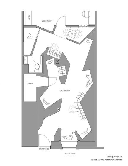 Press kit | 760-16 - Press release | VUJÀ DÉ: Creative Tension Between Form, Art, Structure and Fashion - Jean de Lessard, Designers Créatifs - Commercial Interior Design -  Floor Plan - Photo credit:  Jean de Lessard 