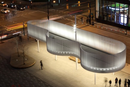 Press kit | 1615-05 - Press release | The Illuminating Engineering Society of BC announces its 2019 ‘Vision Award’ recipients - IESBC - Lighting Design -                 The šxʷƛ̓ənəq Xwtl’e7énk Square Pavilion lighting concept was to integrate soft illumination on the plaza to invite gathering while providing dramatic illumination to the form and decorative fins on the roof. (EOS Lightmedia) - Photo credit: Ema Peter Photography