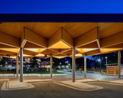 Press kit | 1615-05 - Press release | The Illuminating Engineering Society of BC announces its 2019 ‘Vision Award’ recipients - IESBC - Lighting Design - The&nbsp;Whistler Gateway Loop project involved illuminating an outdoor bus shelter at a major winter resort, and the project mandate included local transit illumination requirements, Dark Sky compliance and budget limitations.&nbsp;The challenge was illuminating the unique interior ceiling structure and materials while simultaneously providing safety on the ground plane.&nbsp;(AES Engineering) - Photo credit: Andrew Latreille