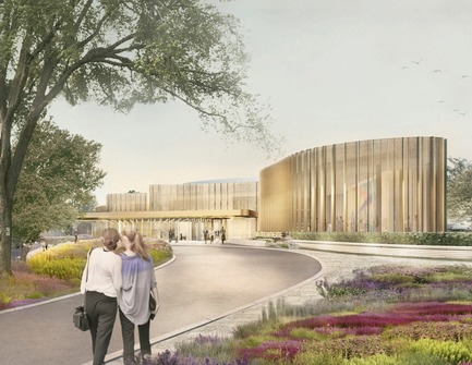 Press kit | 907-08 - Press release | Topping-Off Ceremony at the Tom Patterson Theatre for the Stratford Festival - Hariri Pontarini Architects - Event + Exhibition - Theatre Entrance Rendering - Photo credit: Hariri Pontarini Architects