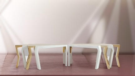 Dossier de presse | 3917-03 - Communiqué de presse | FORMITABLE©Collection - Wael Farran Studio - Produit - <p style=""> CHAOS -  COFFEE TABLE <br>Chaos is the science of surprises, of the nonlinear and the unpredictable. The world in which we live today is complex, chaotic. And just like the outside world, our inner world is chaotic, tumultuous. Feelings collide. They clash. Burst. Explode. Set of chaotic side tables that when combined, become a coffee table made of brass and lacquered wood. <br>PIECE DIMENSIONS: W: 120 cm D: 89 cm H: 45 cm. </p> - Crédit photo : WAEL KHOURY PHOTOGRAPHY