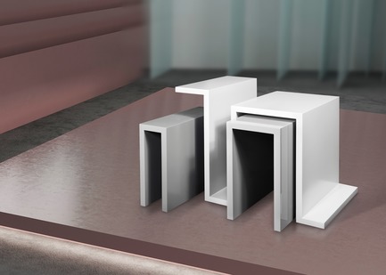Dossier de presse | 3917-03 - Communiqué de presse | FORMITABLE©Collection - Wael Farran Studio - Produit -  CITYSCAPE -  SIDE TABLE <br>Cityscape multifunction set of side tables is a variation of glossy and matt lacquered finish.<br>PIECE DIMENSIONS: W: 80cm D: 50cm H: 60cm  - Crédit photo : GENIA MAALOUF
