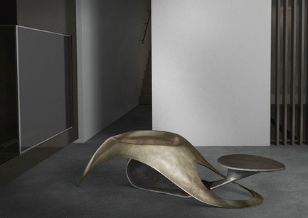 Dossier de presse | 3917-03 - Communiqué de presse | FORMITABLE©Collection - Wael Farran Studio - Produit -  THRUST -  COFFEE TABLE <p class="" style="">Thrust is a call to understand the sexuality taboo so it will no longer be a taboo. Sex is a natural act, a pleasurable act not a bad sinful act. Humanity has created an aura around it, to protect itself from overpopulation and from diseases. However, in current times, these can be controlled within the sexual act itself; hence sex should no longer be taboo. Thrust is about letting go of the taboo and embracing the beauty and pleasure of sexuality. Made of 2 components, Thrust mimics the sexual act. The Male element, composed of resin covered with iron melted powder mounts the Female element, composed of resin with silver leaf paper and hand patina. <br>PIECE DIMENSIONS: W: 195 cm D: 90cm H: 50 cm. </p> - Crédit photo : WAEL KHOURY PHOTOGRAPHY