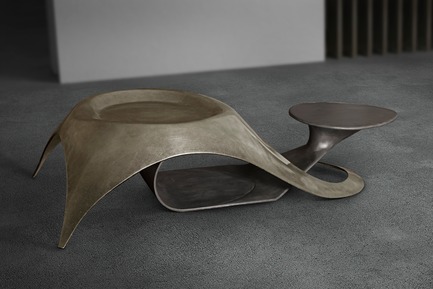 Dossier de presse | 3917-03 - Communiqué de presse | FORMITABLE©Collection - Wael Farran Studio - Produit -  THRUST -  COFFEE TABLE <p class="" style="">Thrust is a call to understand the sexuality taboo so it will no longer be a taboo. Sex is a natural act, a pleasurable act not a bad sinful act. Humanity has created an aura around it, to protect itself from overpopulation and from diseases. However, in current times, these can be controlled within the sexual act itself; hence sex should no longer be taboo. Thrust is about letting go of the taboo and embracing the beauty and pleasure of sexuality. Made of 2 components, Thrust mimics the sexual act. The Male element, composed of resin covered with iron melted powder mounts the Female element, composed of resin with silver leaf paper and hand patina. <br>PIECE DIMENSIONS: W: 195 cm D: 90cm H: 50 cm. </p> - Crédit photo : WAEL KHOURY PHOTOGRAPHY