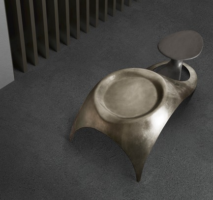Dossier de presse | 3917-03 - Communiqué de presse | FORMITABLE©Collection - Wael Farran Studio - Produit -  THRUST -  COFFEE TABLE <p class="" style="">Thrust is a call to understand the sexuality taboo so it will no longer be a taboo. Sex is a natural act, a pleasurable act not a bad sinful act. Humanity has created an aura around it, to protect itself from overpopulation and from diseases. However, in current times, these can be controlled within the sexual act itself; hence sex should no longer be taboo. Thrust is about letting go of the taboo and embracing the beauty and pleasure of sexuality. Made of 2 components, Thrust mimics the sexual act. The Male element, composed of resin covered with iron melted powder mounts the Female element, composed of resin with silver leaf paper and hand patina. <br>PIECE DIMENSIONS: W: 195 cm D: 90cm H: 50 cm. </p> - Crédit photo : WAEL KHOURY PHOTOGRAPHY