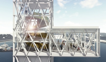 Press kit | 952-27 - Press release | The Port of Montreal’s Grand Quay: a new cruise terminal and a promenade on the green esplanade - Provencher_Roy - Urban Design - The&nbsp;observation tower (2021) - Photo credit: Provencher_Roy