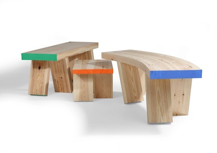 Dossier de presse | 2704-07 - Communiqué de presse | Call for Entries: the Starting Signal for the 17th Pure Talents Contest of imm cologne - imm cologne 2020, Koelnmesse GmbH - Évènement + Exposition - Winner of the second prize at the Pure Talents Contest 2019:&nbsp;The Bench Gang by Christian Cowper is a family of three light-hearted and dynamic benches. Made of pine, Bench Gang is meant to visualise the simple qualities of fun and play and bring the humble bench to life! - Crédit photo : Christian Cowper; Koelnmesse