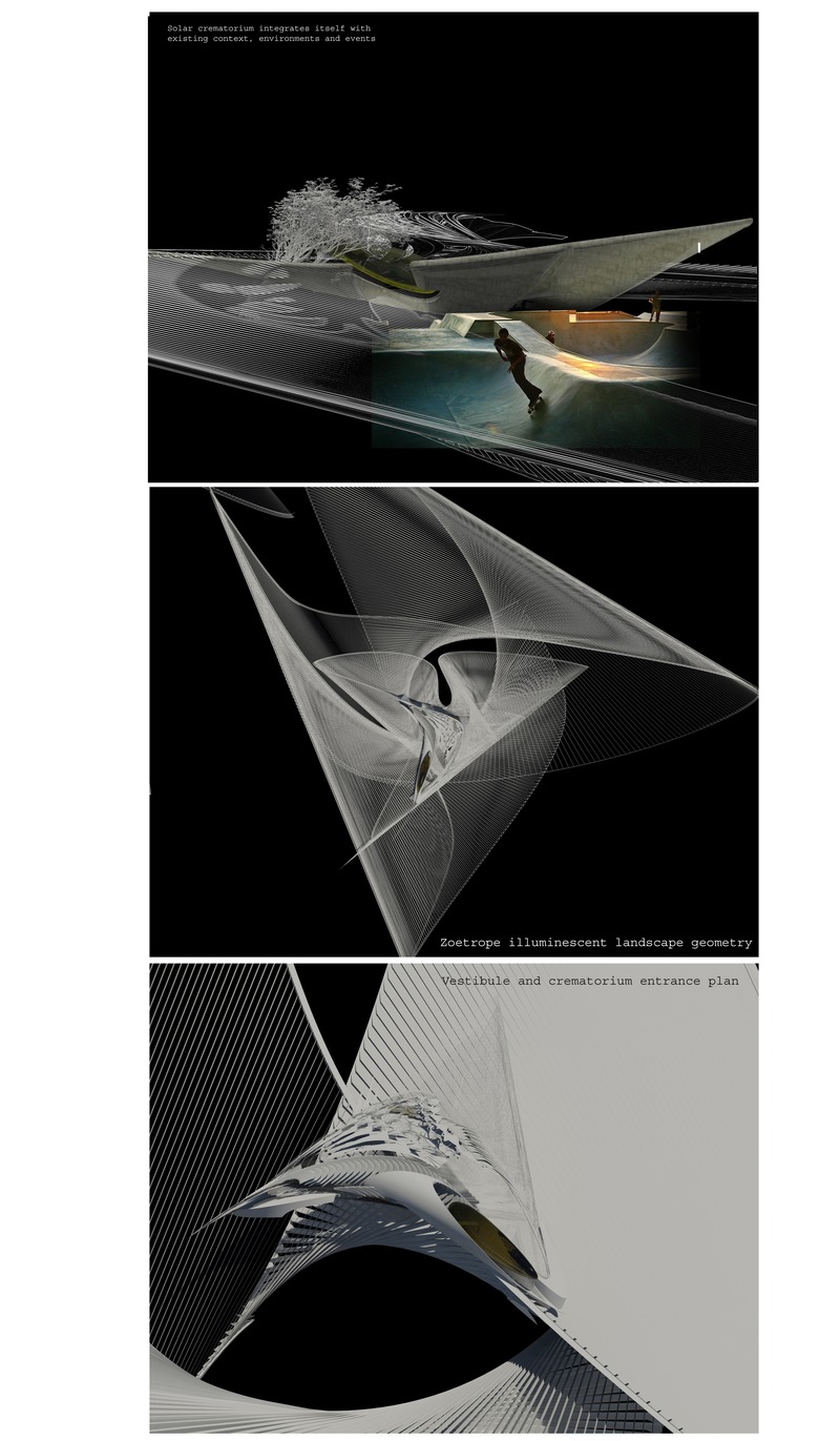 Dossier de presse | 2121-12 - Communiqué de presse | ECO CREMATION - Holographic Recycling Crematorium - Margot Krasojević Architects - Architecture industrielle - Plan of circulation infrastructure  - Crédit photo : Margot Krasojević